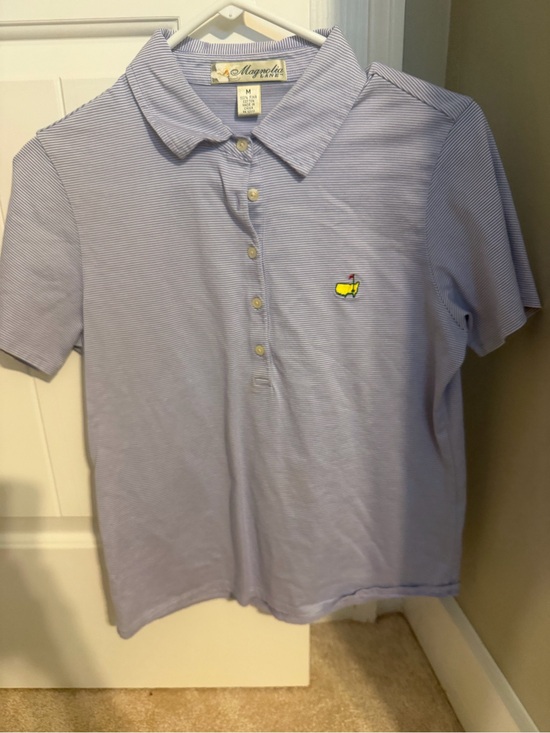 Masters Tops - MASTERS Magnolia Light Blue & White Striped Kids Polo with Yellow Logo